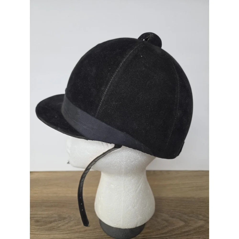 Vintage Velvet English Riding Cap Equestrian Helmet Black Fox Hunt Prop Costume